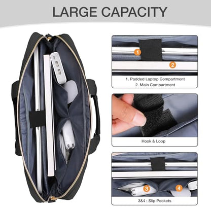 MOSISO 17-17.3 inch Laptop Bag, Laptop Briefcase Messenger | Compatible with Dell, HP, Lenovo, Asus, Acer, Square Quilted Computer Bag Work Office Business with 3 Pockets&Strap, Black - color: Black, size: 17.3 inch