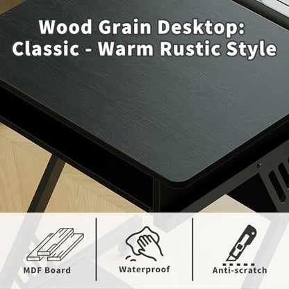 ALISENED Computer Desk for Small Spaces Compact Desk with Keyboard Tray | 23.6" Z-Shaped, with Wheels and Bottom Shelves, for Home Office, Computer Cart Mobile Laptop Cart, Black - color: Black