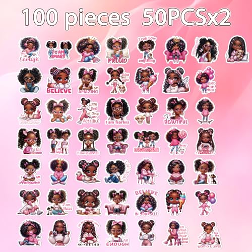 Black Girl Stickers for Women - 100 Pcs Inspirational Water Bottle Stickers for Vision Board, Motivational Waterproof Scrapbook Decals, Vinyl Sticker for Laptop Journaling - style: Black Girl