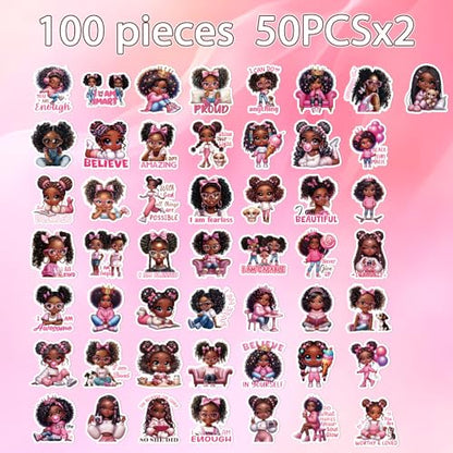 Black Girl Stickers for Women - 100 Pcs Inspirational Water Bottle Stickers for Vision Board, Motivational Waterproof Scrapbook Decals, Vinyl Sticker for Laptop Journaling - style: Black Girl