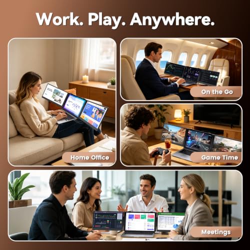 Teamgee S10 Pro 14" Dual-Screen Extender – Ultra‑Slim & Hidden Cable | FHD IPS 300nit, USB-C/HDMI, Portable Monitor, 3 lbs, Fits 13-17" - size: Triple 14" Ultra Slim