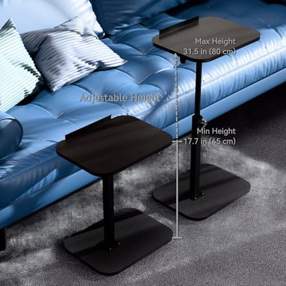 Foldable End Table,17"-31" Adjustable Height,Swivel and Turnable Desktop,TV Tray,Side Table for Small Spaces (Black, 15.7" x 11.8") - color: Black, size: 15.7" x 11.8"