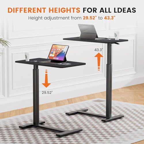 Overbed Bedside Table with Hidden Casters, Adjustable Pneumatic Mobile Laptop Computer Standing Desk, Rolling Laptop Table, Movable Overbed Table Hospital Home Use, Black - color: Black, style: Non-Tiltable