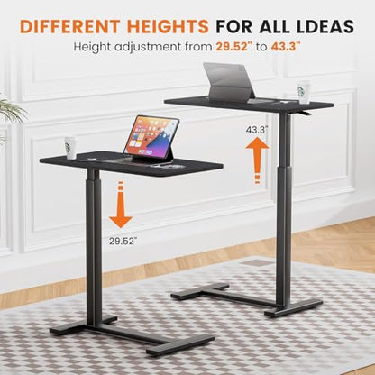 Overbed Bedside Table with Hidden Casters, Adjustable Pneumatic Mobile Laptop Computer Standing Desk, Rolling Laptop Table, Movable Overbed Table Hospital Home Use, Black - color: Black, style: Non-Tiltable