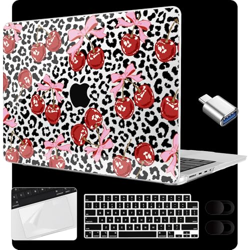 MEEgoodo Compatible with MacBook Pro 14 inch Case (M5/M4/M3/M2/M1) Pro/Max 2026 2025 2024 2023 2021, Case Fit Model A3427/A3426/A3434/A3112/A3401/A3185/A2918/A2992/A2779/A2442, Leopard & Cherry - color: Leopard & Cherry