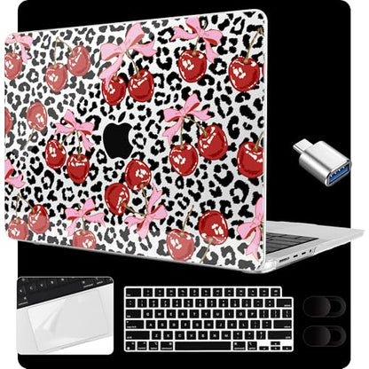 MEEgoodo Compatible with MacBook Pro 14 inch Case (M5/M4/M3/M2/M1) Pro/Max 2026 2025 2024 2023 2021, Case Fit Model A3427/A3426/A3434/A3112/A3401/A3185/A2918/A2992/A2779/A2442, Leopard & Cherry - color: Leopard & Cherry