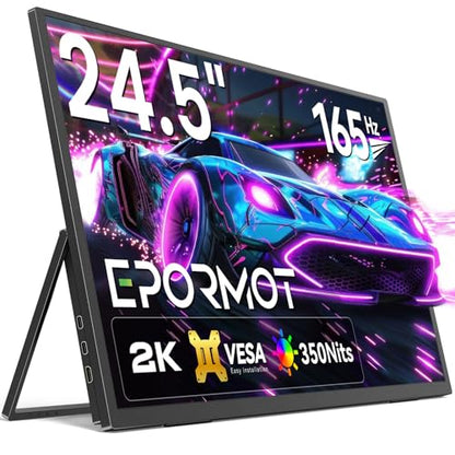 Portable Monitor 24.5” 165HZ, 2K Portable Gaming Monitor with FreeSync, HDR, 180°Adjustable Stand & VESA, 350Nits QHD IPS Large Travel Gaming Second Screen for Laptop, Game Console
