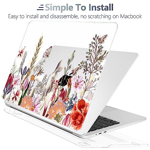 Batianda Case for MacBook Air 15" with M5 M4 M3 M2 Chip, Botanical Meadow | 4-in-1 Set with Bright Color Botanical Design, Lightweight Slim Hard Shell Protection For School Girls Women and Travelers - color: Flower field