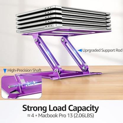 Adjustable Laptop Stand for Desk, 10-15.6“ Laptop Riser, Purple | Sturdy Aluminum Foldable Stand, Heat-Dissipation Design, Ergonomic Holder Fits MacBook/Dell/HP/Lenovo for Home/Office. - color: E-Purple