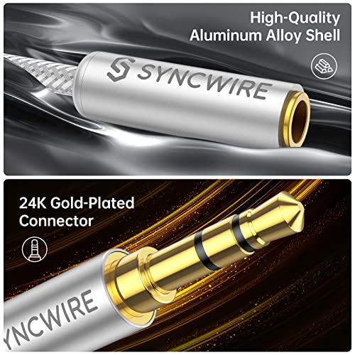 SYNCWIRE Headphone Splitter, Nylon-Braided 3.5mm Extension Cable Audio Stereo Y Splitter (Hi-Fi Sound), 3.5mm Male to 2 Ports 3.5mm Female Headset Splitter for Apple, Samsung & More (No Mic) - Silver - color: Silver