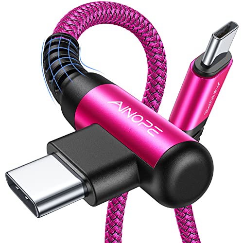 AINOPE USB C Cable 60W 2-Pack 6.6ft Nylon Braided USB C to USB C Cable Type C Charger Fast Charging Right Angle USBC Cable Charger Cord for iPhone 16 Pro Max 15 Plus Samsung S24 S23 iPad Pro Rose Red - color: Rose red, size: 6.6FT+6.6FT