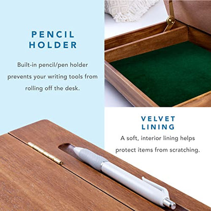 LAPGEAR Schoolhouse Lap Desk - Natural Acacia Wood, Built-in Storage - color: Natural