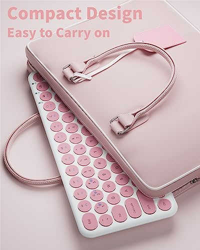 Mini Bluetooth Keyboard, Low Profile Quiet Keys (Pink White) | 78-Key Round Keycaps, Multi-Device Connection for iPad, Tablet, Laptop, PC, Mac - color: PINK WHITE