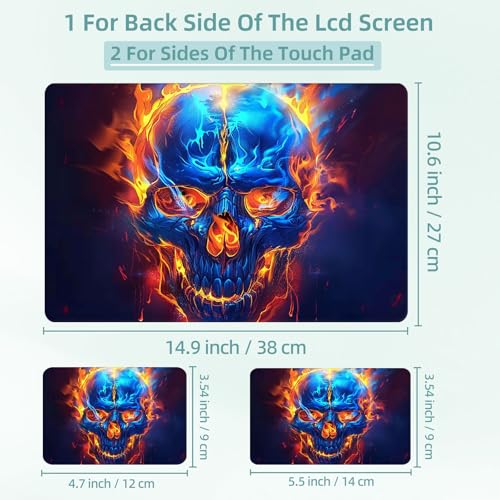 Universal Laptop Skin Decal, 3-Piece Vinyl Protector for 12 13 14 15.6" Notebook, Waterproof Anti-Scratch, Easy Trim & Bubble-Free Finish, Flaming Skull Face - color: Flaming Skull Face
