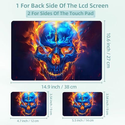 Universal Laptop Skin Decal, 3-Piece Vinyl Protector for 12 13 14 15.6" Notebook, Waterproof Anti-Scratch, Easy Trim & Bubble-Free Finish, Flaming Skull Face - color: Flaming Skull Face