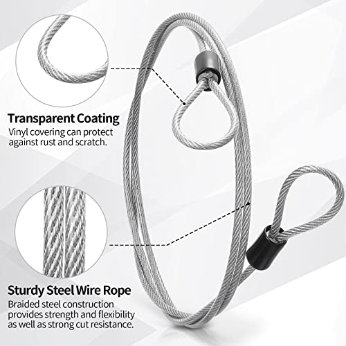 12 Pack Security Cable Luggage Lock with Loops 4ft 3mm Braided Steel Coated Bike Cable Wire Double Loop Anti Theft Safety for U Lock, Padlock and Disc - color: Clear, size: 4 ft