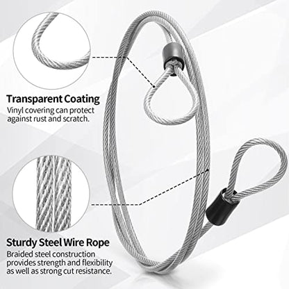 12 Pack Security Cable Luggage Lock with Loops 4ft 3mm Braided Steel Coated Bike Cable Wire Double Loop Anti Theft Safety for U Lock, Padlock and Disc - color: Clear, size: 4 ft