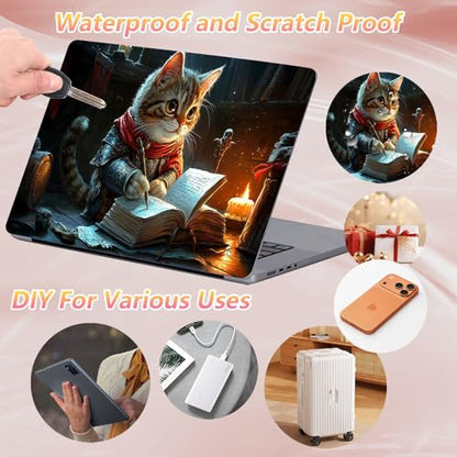 Laptop Skin Sticker Decal 12" 13" 13.3" 14" 15" 15.6",Waterproof Scratch Resistant Vinyl,Reusable Easy to Apply,for MacBook HP Dell Notebooks Netbooks Laptop,2 Wrist Pads,Book Cute Cat - color: Book Cute Cat