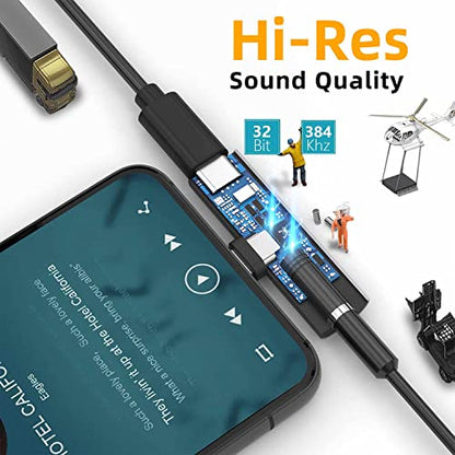 USB C Headphone Adapter , 2 in 1 USB C to 3.5mm Headphone Jack HiFi DAC | 27W Fast Charging Dongle Adapter Compatible with iPhone 17/16/15 Pro Max, Samsung Galaxy S26/S25/S24/S23, Pixel 6/5