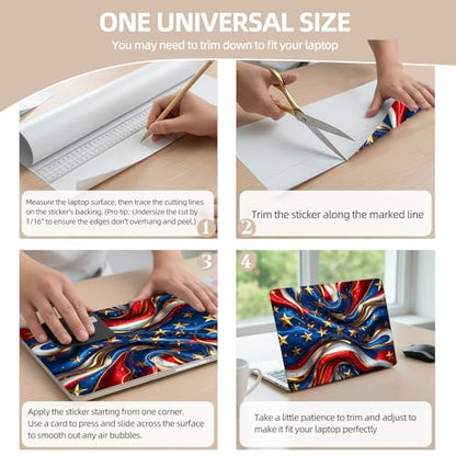 Universal Laptop Skin Sticker for 12/13/14/15.6 Inch Laptops, Reusable Vinyl Laptop Decal Cover, Waterproof Scratch Resistant Notebook Skin with 2 Wrist Pads,Gilded National Flag - color: Gilded National Flag