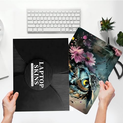 Universal Laptop Skin Sticker with 2 Wrist Pad Skins, Waterproof Scratch Resistant Vinyl Laptop Cover Decal, Cut to Fit for 11–15.6 Inch MacBook HP Dell Lenovo, Flower Owl - color: Flower Owl