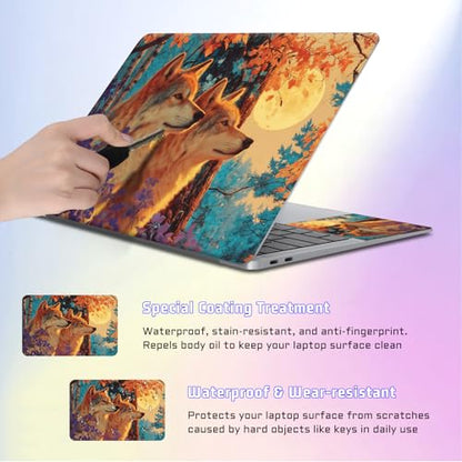 Universal Laptop Skin Sticker Decal, Compatible with MacBook HP Dell Lenovo 12"-15.6", Reusable Vinyl Notebook Cover 3PCS Set, High-Recognition Film-Moon Forest Wolves - color: Moon Forest Wolves