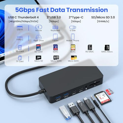 New Surface Docks Triple Displays 4K HDMI+DP+Thunderbolt 4, 12 in 1 Microsoft Surface Docking Station with 120W Power Adapter for Surface Pro 11/10/9/8, Surface Book Go,Surface Laptop
