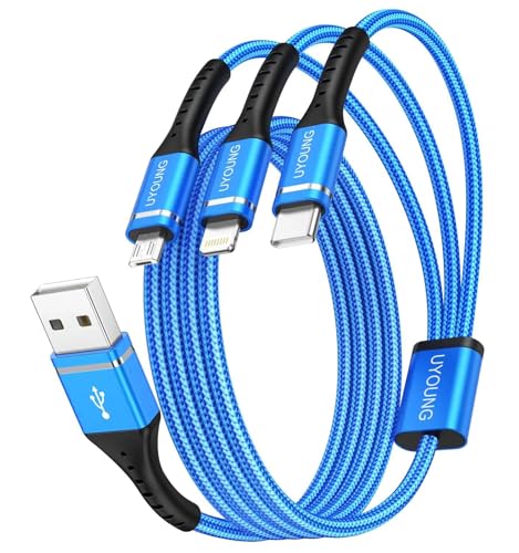 Multi Charging Cable 2Pack 6FT, 3 in 1 Charger Cable Braided Universal Phone Charging Cord with Lightning/Type C/Micro USB Ends, Multiple USB Cable for iPhone/Samsung/Google Cell Phones and More - color: Blue, size: 6FT, style: USB A to Multiple Connector