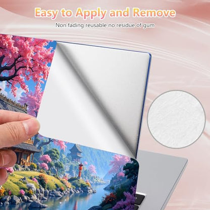 Laptop Skin Sticker Decal 12" 13" 13.3" 14" 15" 15.6",Waterproof Scratch Resistant Vinyl,Reusable Easy to Apply,for MacBook HP Dell Notebooks Netbooks Laptop,2 Wrist Pads,Cherry Blossom House - color: Cherry Blossom House