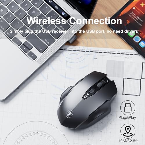 Uineer Wireless Mouse, 2.4GHz Rechargeable Computer Mouse, Battery Display | Stable 2.4GHz USB-A connection, rechargeable battery display and 4 adjustable DPI levels. - color: Gray