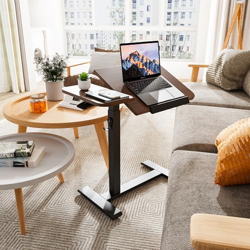 ETHU Overbed Table with Tilting Top, Medical Table with Wheel Height Adjustable - Laptop Bedside Table with Locking Wheels for Hospital, Home, and Office (Walnut) - color: Black