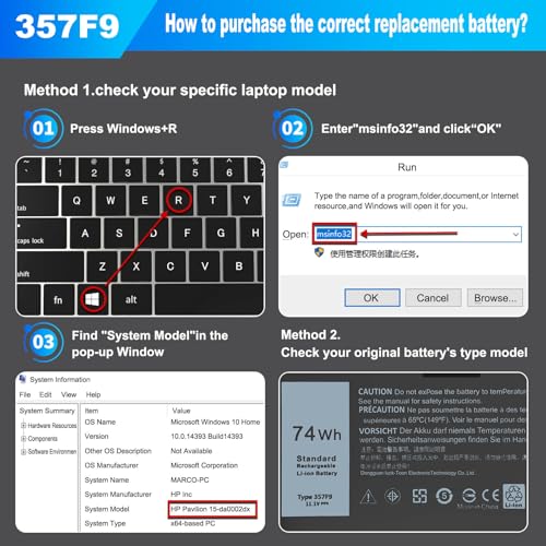 74Wh 357F9 Laptop Battery Compatible with Dell Inspiron 15 5000 7000 Gaming 5577 5576 7557 7559 7566 7567 Series 0GFJ6 P65F 71JF4 P65F001 P57F 0357F9 INS15PD P57F003 071JF4 11.1V - size: 6.9 * 3.8 * 0.5 Inch 357F9