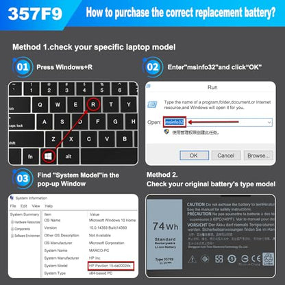 74Wh 357F9 Laptop Battery Compatible with Dell Inspiron 15 5000 7000 Gaming 5577 5576 7557 7559 7566 7567 Series 0GFJ6 P65F 71JF4 P65F001 P57F 0357F9 INS15PD P57F003 071JF4 11.1V - size: 6.9 * 3.8 * 0.5 Inch 357F9