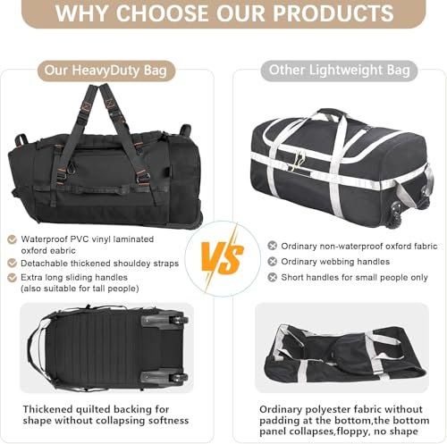 Rolling Duffle Bag with Wheels,86L 30”Carry on Luggage with Wheels,Folding Travel Bag,Duffle Backpack with Separate Shoe Compartment (Black) - color: Black