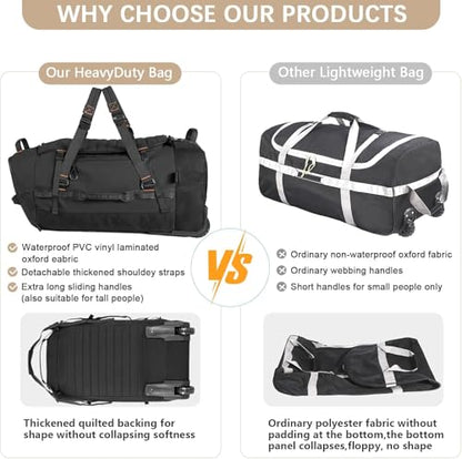 Rolling Duffle Bag with Wheels,86L 30”Carry on Luggage with Wheels,Folding Travel Bag,Duffle Backpack with Separate Shoe Compartment (Black) - color: Black