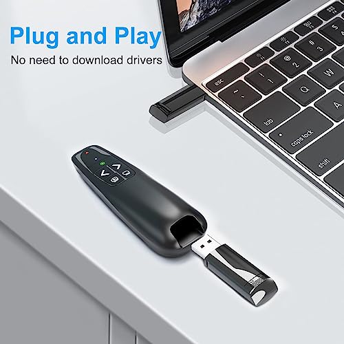 Presentation Clicker for PowerPoint, Wireless Presenter Remote Green Laser Pointer Computer Clickers, USB A Project Power Point PPT Clicker for Mac Laptop Office, Slideshow Google Slide Advancer - style: Green Pointer