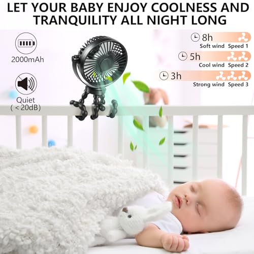 snawowo Mini Handheld Personal Portable Fan, Baby Stroller Fan | Car Seat USB or Battery Powered, with Flexible Tripod Clip on Student Bed Desk Bike Crib Treadmill Camping Traveling - color: C-Classic Black