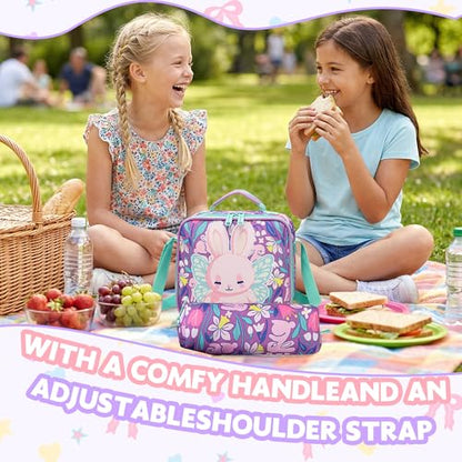 Meetbelify Rolling Backpack for Girls Backpacks with Wheels for Elementary Student Kids School Travel Bag for Girls Ages 6-8 Years Old - color: Purple Rabbit