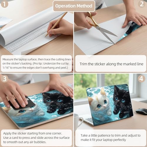 Aesthetic Laptop Skin Cover,12-15.6 Inch Universal Vinyl Sticker Decal,Waterproof Scratch-Resistant Notebook Wrap,Removable Residue-Free Protector,Cute Cats Swimming - color: Cute Cats Swimming