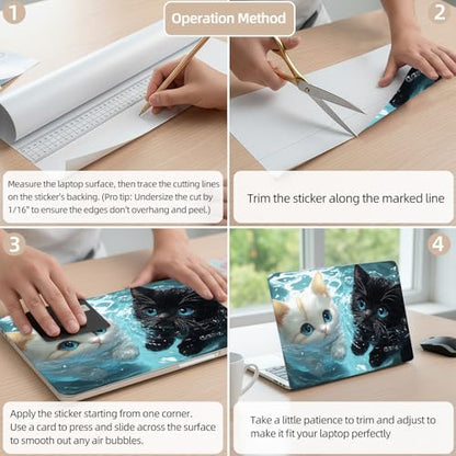 Aesthetic Laptop Skin Cover,12-15.6 Inch Universal Vinyl Sticker Decal,Waterproof Scratch-Resistant Notebook Wrap,Removable Residue-Free Protector,Cute Cats Swimming - color: Cute Cats Swimming