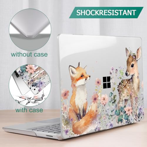 Mektron Case for 13.5" Microsoft Surface Laptop 5/4/3 with Metal Palm Rest Model 1951/1868, 2019/2021/2022 Release Plastic Hard Shell Cover with Screen Protector + Keyboard Cover, Fox and Deer - color: Fox and Deer