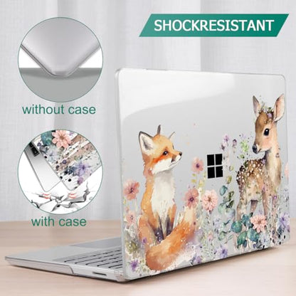 Mektron Case for 13.5" Microsoft Surface Laptop 5/4/3 with Metal Palm Rest Model 1951/1868, 2019/2021/2022 Release Plastic Hard Shell Cover with Screen Protector + Keyboard Cover, Fox and Deer - color: Fox and Deer
