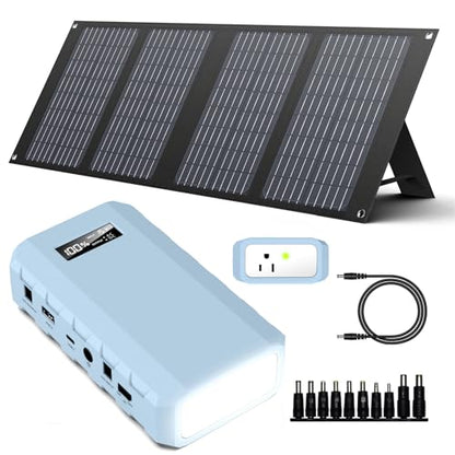 SinKeu 88.8Wh Portable Power Bank with 40W Foldable Solar Panel, 24000mAh Portable Power Supply with AC Outlet, 65W/110V Laptop Portable Charger with Camping Solar Panels for Outdoor Van RV Tri