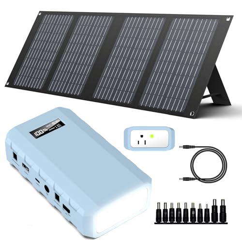 SinKeu 88.8Wh Portable Power Bank with 40W Foldable Solar Panel, 24000mAh Portable Power Supply with AC Outlet, 65W/110V Laptop Portable Charger with Camping Solar Panels for Outdoor Van RV Tri