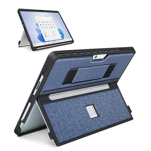 Case for 13" Microsoft Surface Pro 12th 2026/11/10/9/8, Navy Blue | All-in-One Shockproof Bumper Cover, w/ Hand Strap & Kickstand, Fits Type Cover Keyboard, TPU+PU Protective Case - color: Navy Blue
