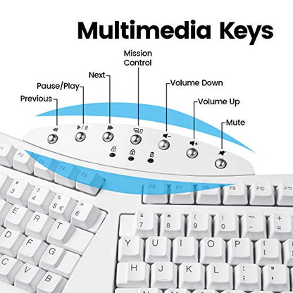 Perixx Periboard-612 Wireless Ergonomic USB Split Keyboard, US English Layout - color: White, style: Wireless