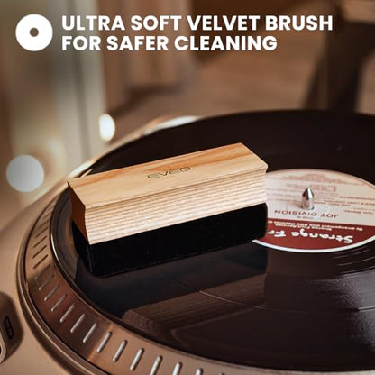 EVEO Vinyl Record Cleaning Kit - 4-in-1 Premium Vinyl Record Cleaner & Vinyl Cleaning Kit with Velvet Brush, Vinyl Cleaner Liquid, Duster & Turntable Stylus Gel