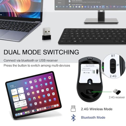 Bluetooth Wireless Mouse（BT5.2+USB 2.4G Receiver） Silent Quiet Clicks，Works with Dual Mode for Laptop/iPad/Tablet/Apple/Computer/Mac & Bluetooth Mouse 6 Buttons, (G301, Black) - style: G301