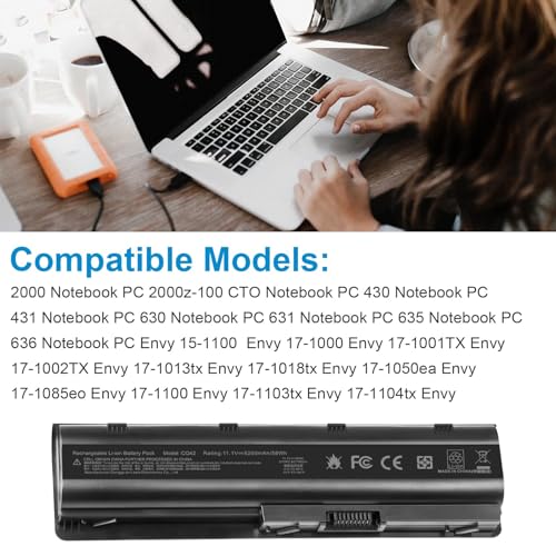 ASUNCELL MU06 MU09 New Laptop Battery for HP 593553-001 593554-001 636631-001 Pavilion G6 G7 G62 G72 G4 Presario CQ32 CQ42 CQ43 CQ56 CQ62 CQ72 HSTNN-LB0W HSTNN-UB0W HSTNN-LB0W - size: MU06 8.86 * 3.15 * 1.38 in