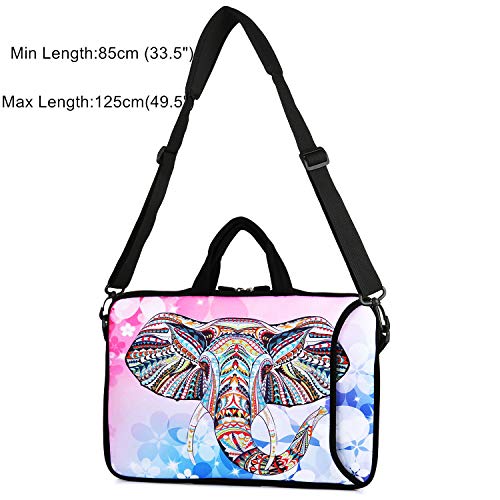 Violet Mist 14 Inch Laptop Shoulder Bag Carrying Case Laptop Sleeve 15 15.4 15.6 Inch Computer Messenger Bag Neoprene Zipper Waterproof Protective Tablet Handbag Handle Strap, Boho Elephant - color: Pink Elephant, size: For 14"15"-15.6"